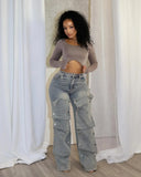 Women's Cargo Snap Denim Pants