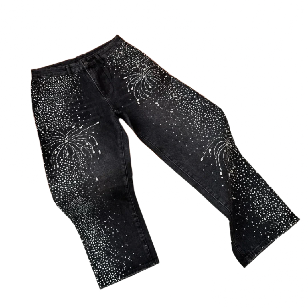 Men's Rhinestone Sequin Denim Pants