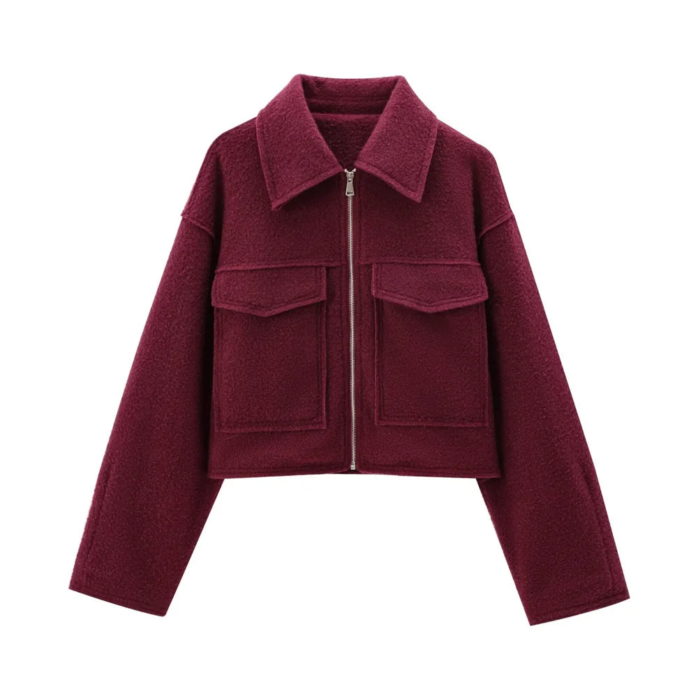 Women's Patch Pockets Flaps Cropped Jacket