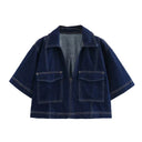 Women’s Denim Short Sleeve Cropped Shirt & Skirt