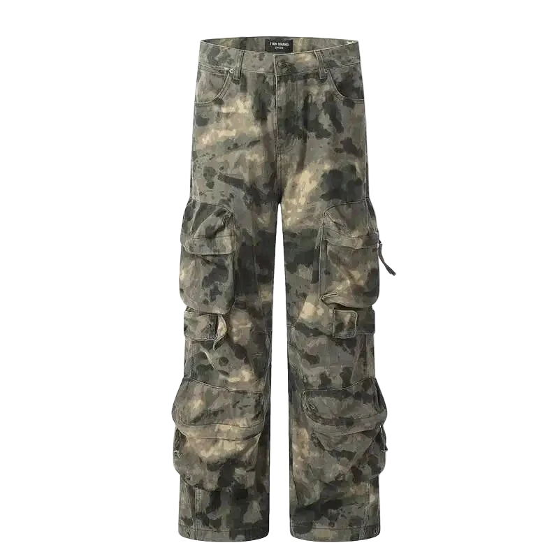 Men's Multi Pockets Bottom Tie Dye Cargo Trousers