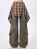 Women's Vintage Baggy Plaid & Denim