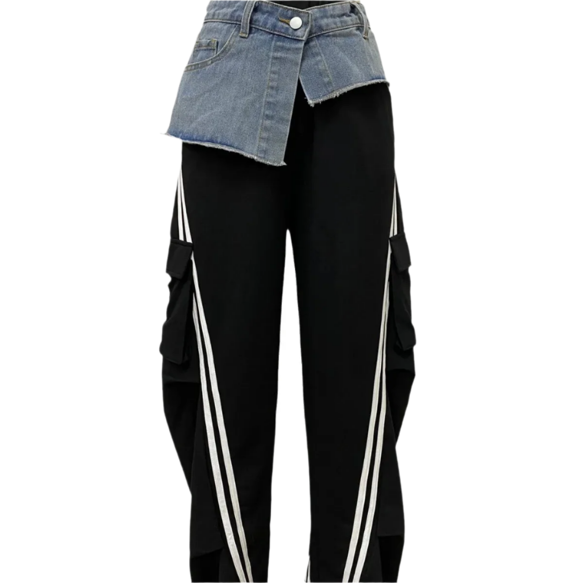 Women’s Denim Patchwork Pocket Side Wide Leg Loose Jogger Pants