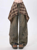 Women's Vintage Baggy Plaid & Denim