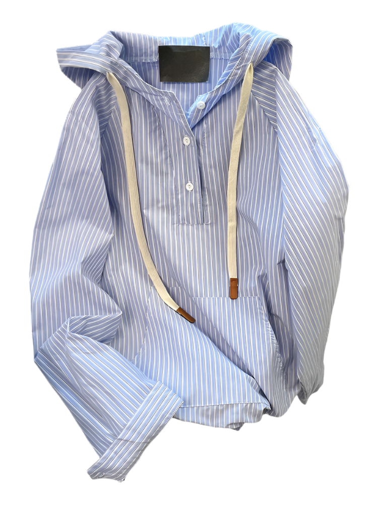 Unisex Leisure Style Blue Stripe Shirts