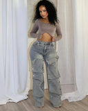 Women's Cargo Snap Denim Pants