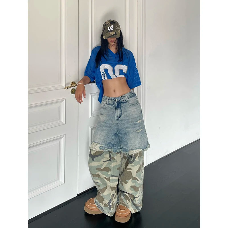 Women's Patchwork Fatigue Ripped Denim
