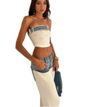 Women’s Sleeveless Tube Belt Croptop Baggy Straight Jeans