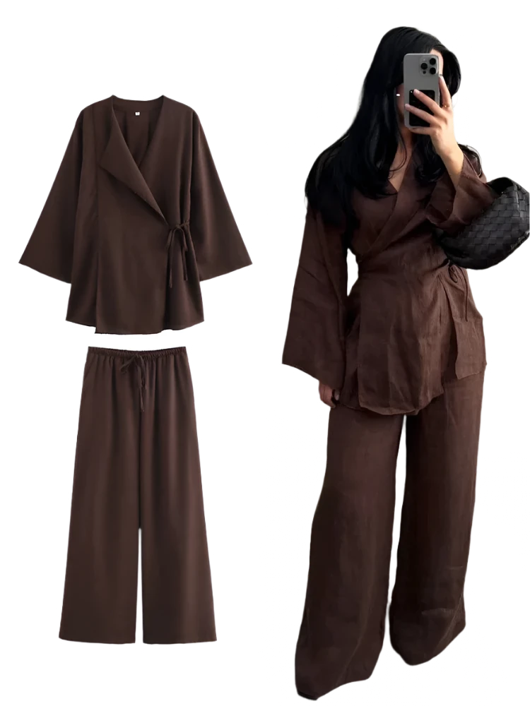 Women's Kimono Style Lace Up Set