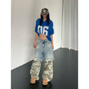 Women's Patchwork Fatigue Ripped Denim