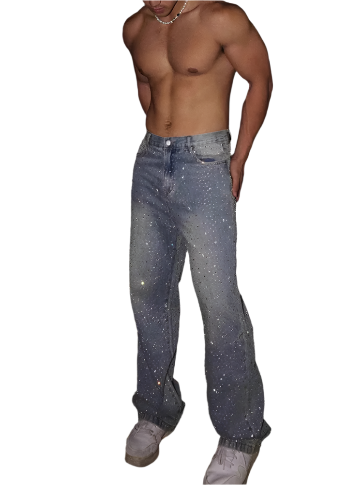 Men's Rhinestones Studded Denim Jeans Pant
