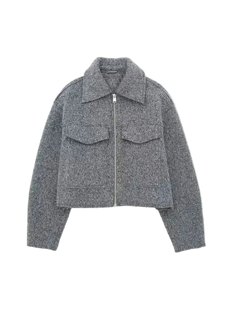Women's Patch Pockets Flaps Cropped Jacket