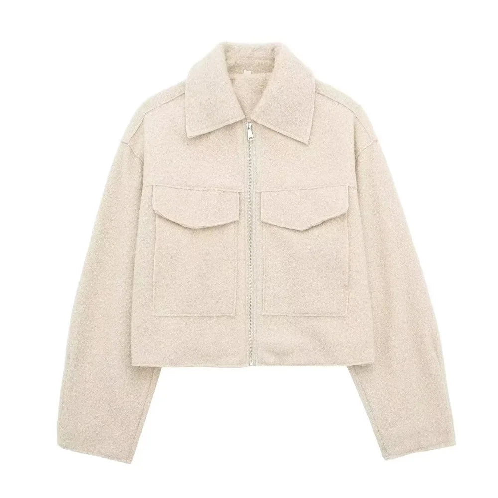 Women's Patch Pockets Flaps Cropped Jacket