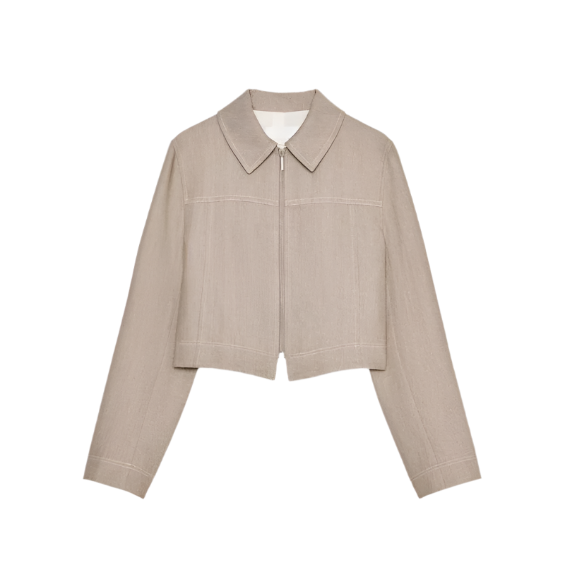 Women's Cotton Linen Lapel Zippers Crop Top & Straight Pants Set