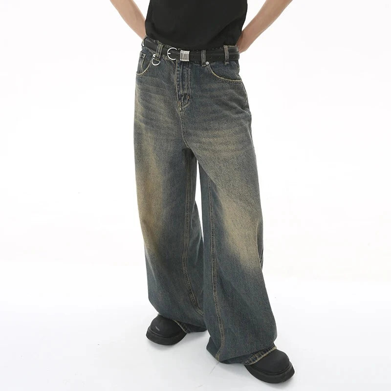 Men's Baggy Wide Leg Stone Washed Jeans