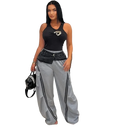 Women’s Denim Patchwork Pocket Side Wide Leg Loose Jogger Pants