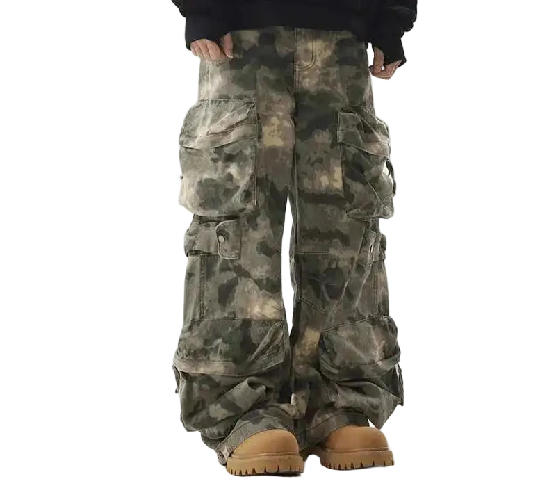 Men's Multi Pockets Bottom Tie Dye Cargo Trousers