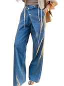 Women's Slanted Pleated High Waisted Blue Jeans