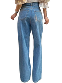 Women's Slanted Pleated High Waisted Blue Jeans