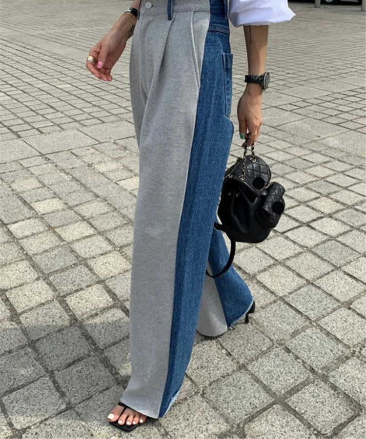 Women's Two Tone High Waist Wide Leg Jeans