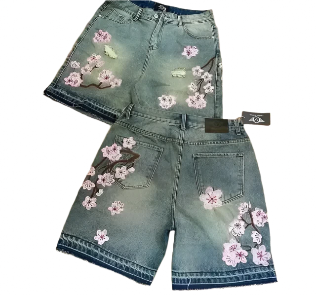Men's PKWY Cherry Blossom Denim Shorts