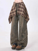 Women's Vintage Baggy Plaid & Denim