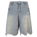 Men's Studded Ripped Jeans Shorts